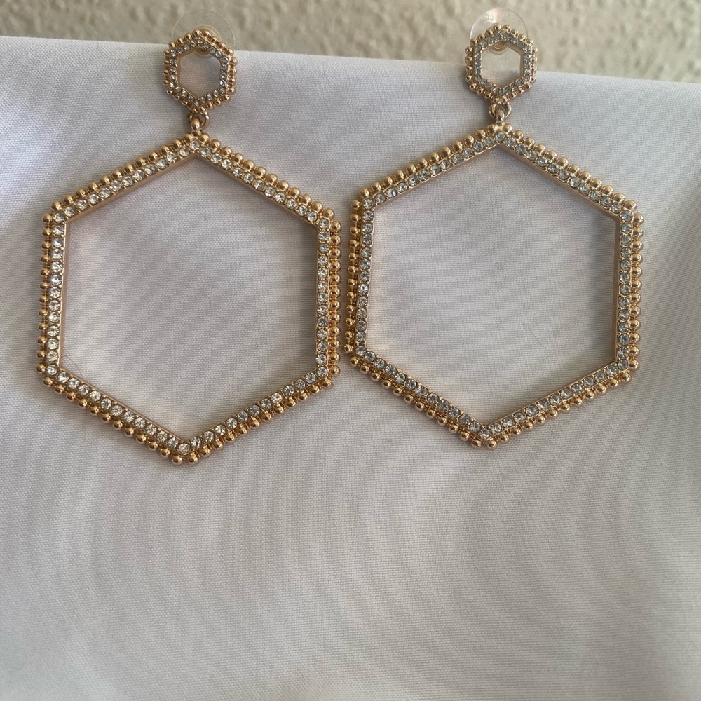Elegant Gold Hexagon Earrings